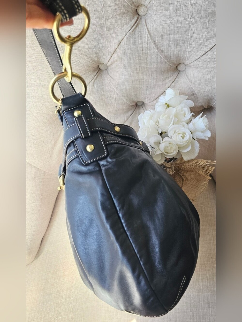 Vintage Coach Hamptons Pleated Leather Horsebit Hobo Shoulder Bag Purse - Picture 6 of 12